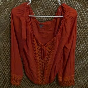 Charlotte Russe Orange Lace Detail Flare Blouse